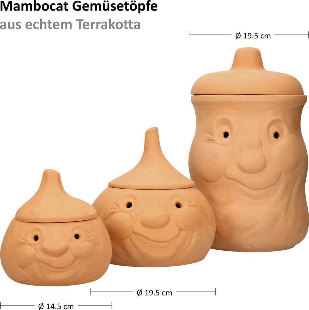 Mambocat 3tlg. Terrakotta-Töpfe Set Knoblauchtopf + Zwiebeltopf + Kartoffeltopf Vorrats-Dosen – Bild 6