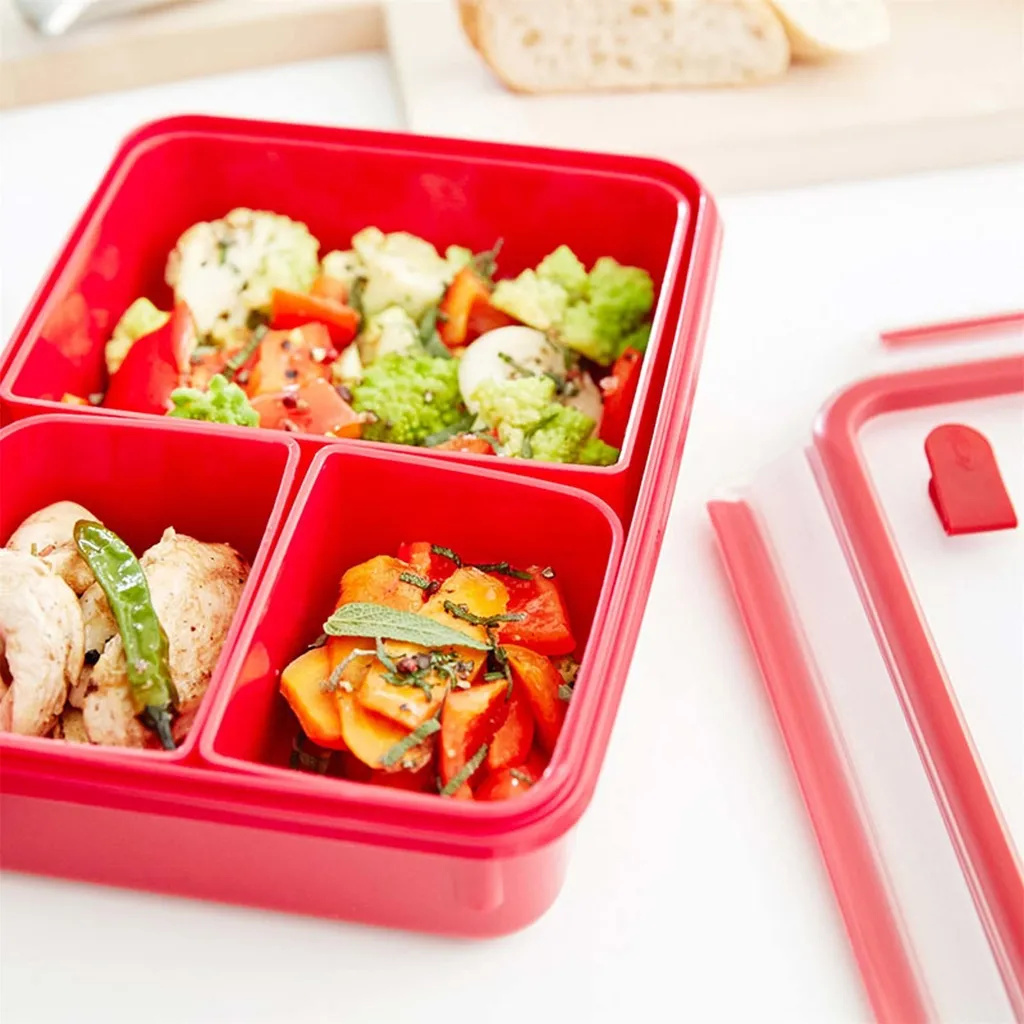 Emsa Mikrowellendose CLIP & MICRO 1,2 Liter Mit Einsätzen Transparent / Rot – Bild 6