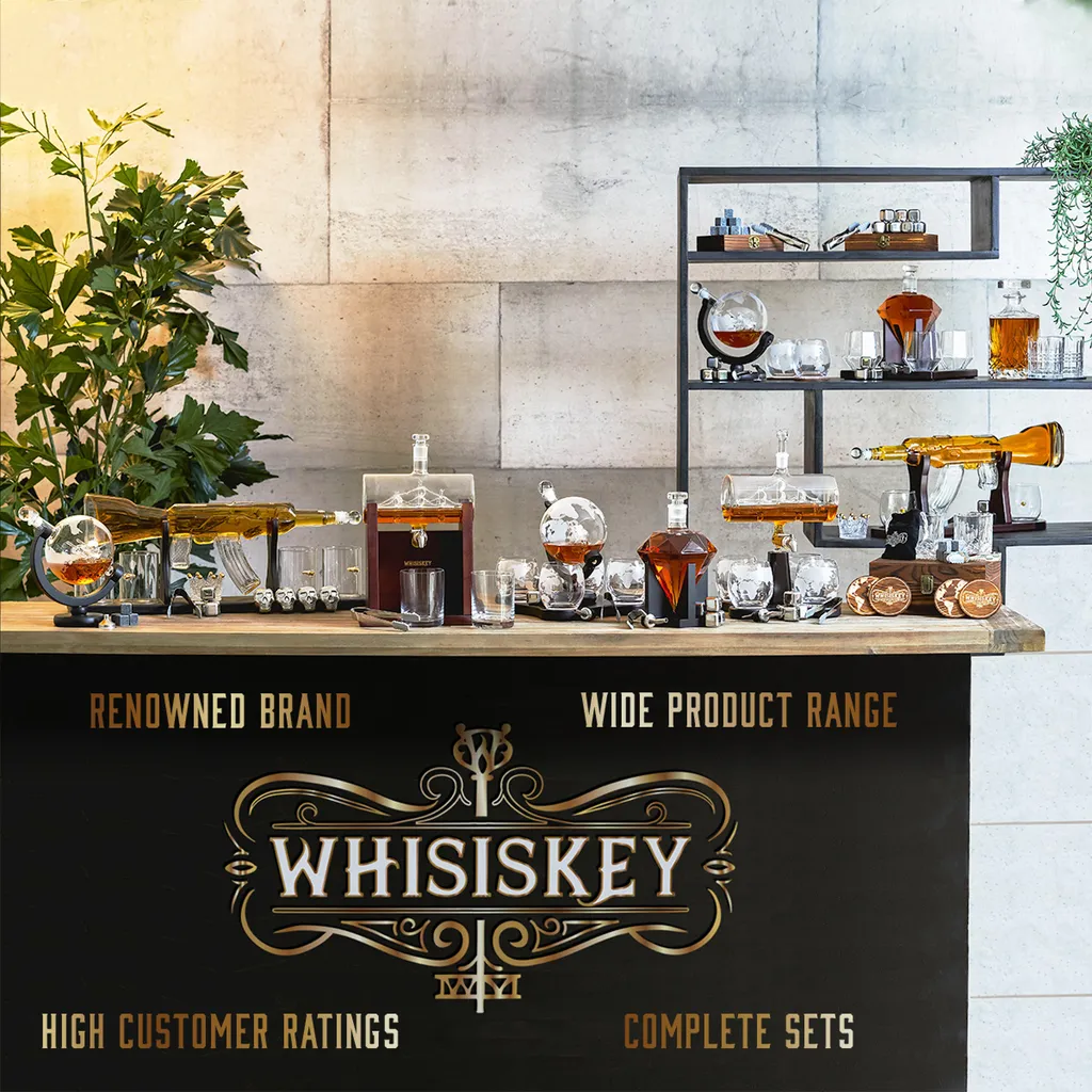 Whisiskey - Whisky Karaffe - Geschenke Für Männer - Komplette Whiskey Set - Globus - 900ML – Inkl. 4 Whisky Steine, 4 Whisky Gläser & Ausgießer - Whisky Dekanter – Whiskygläser - Natursteine – Bild 8
