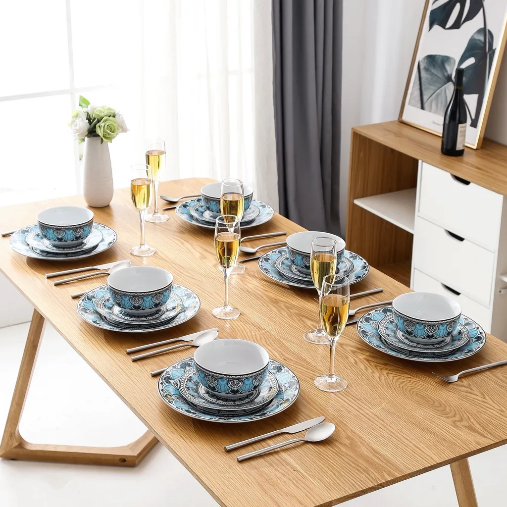 Tafelservice VEWEET, 18 Teiliges Geschirrset Aus Porzellan, AUDRIE Serie, Mit Je 6 Müslischale, Dessertteller Und Flachteller Für 6 Personen – Bild 10