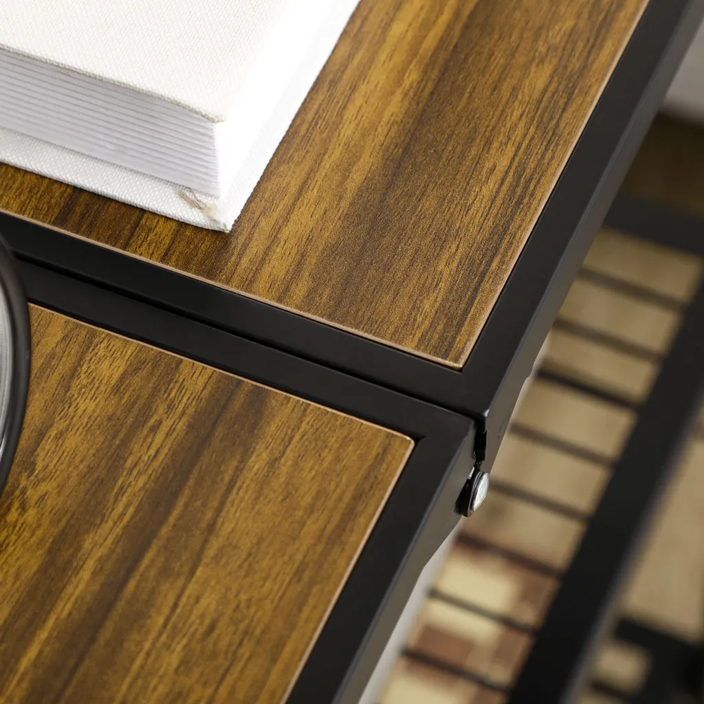 HOMCOM Rollwagen, Klappbarer Küchenwagen, Servierwagen Mit 3 Ebenen, Griff, Küchenregal Auf 4 Rollen Für Esszimmer, Wohnzimmer, Stahl, Braun+Schwarz, 68 X 35 X 85 Cm – Bild 8