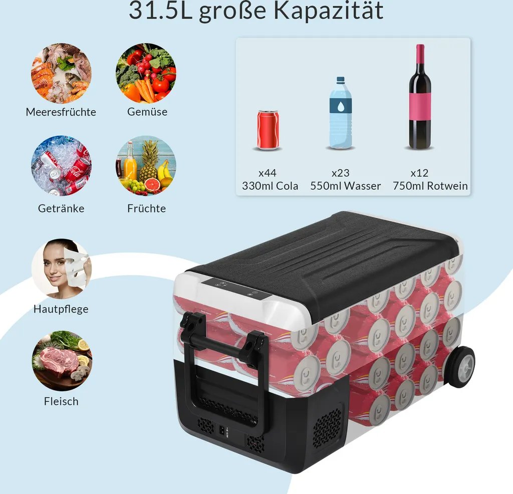 Merax Elektrisch Kühlbox Mit Kompressor 31.5L Schwarz, Mini Kühlschrank Tragbar Kühlleistung Bis -20° C, Gefrierbox 12/24 V Und 230 V Für Büro, Auto, Camping, Garten – Bild 2