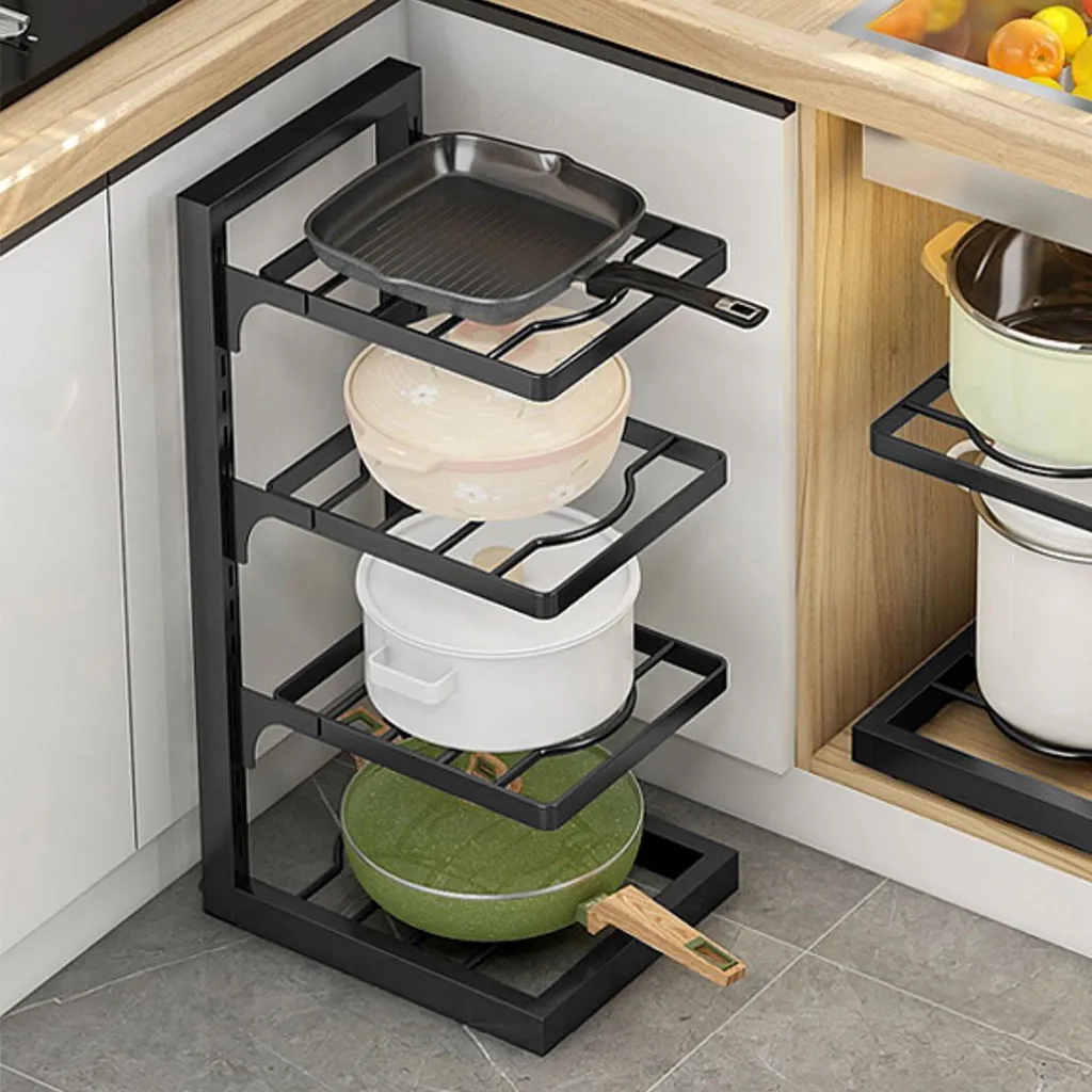 MAJA DESIGN 4-lagiger Verstellbarer Pfannenhalter/Pfannenregal Bzw. Topfregal, Topfdeckelhalter, Schwarz – Bild 7