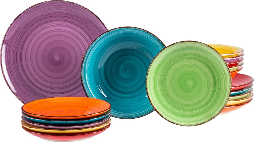 Service 18tlg. Tellerset Uni Bunt, Für 6 Personen In Unterschiedlichen Farben