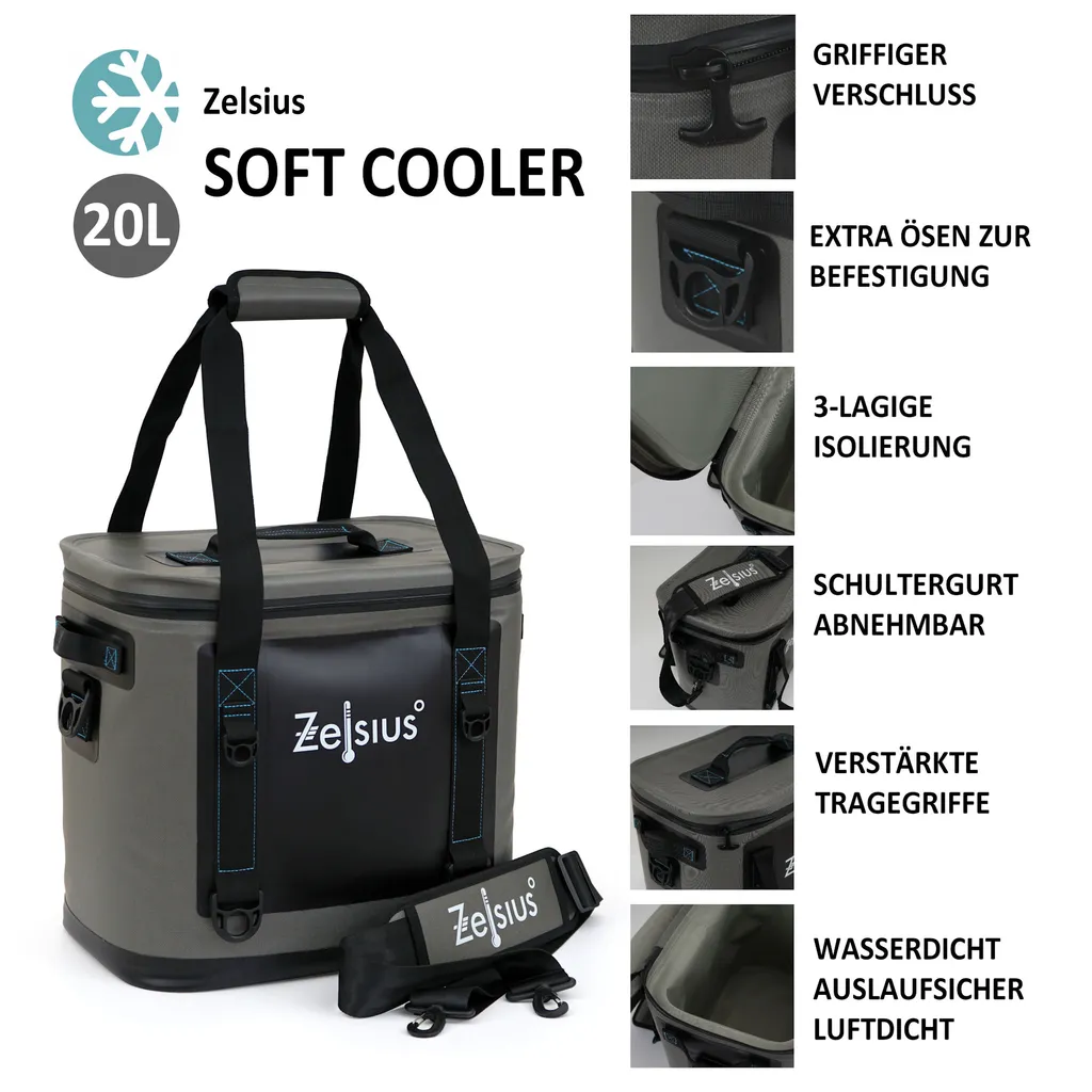 Zelsius Soft Kühltasche Grau 20 Liter | Leicht Und Wasserdicht – Bild 6