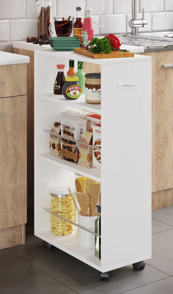 VCM Holz Küchenwagen Servierwagen Rollwagen Nischenschrank Rollbar Rollen Tusal Weiß – Bild 3