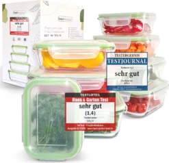 Fresh Master Frischhaltedosen Set 16-tlg. Borosililatglas, (2 X 370 Ml, 2 X 640 Ml, 2 X 1.050 Ml, 2 X 1.520 Ml Frischhaltedose Mit Deckel)