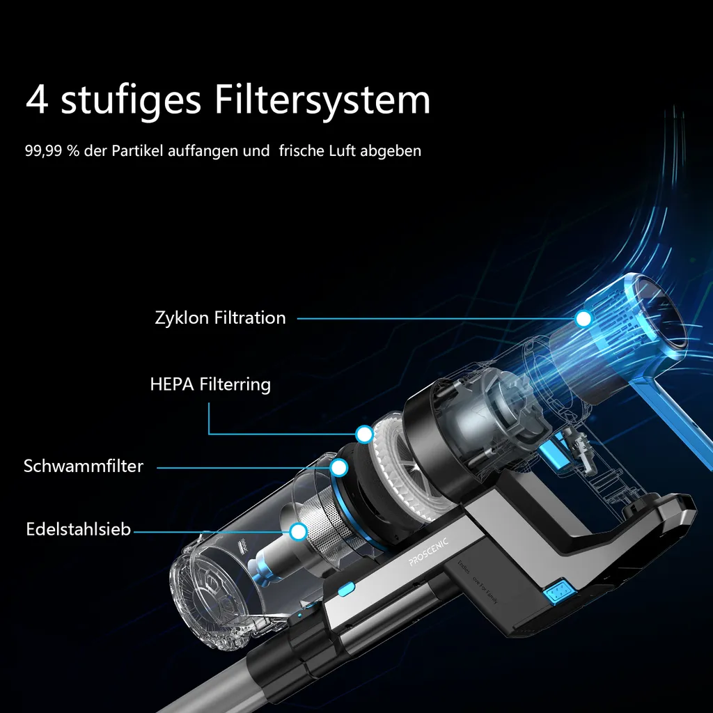 Proscenic P11 Smart Akku Staubsauger, Kabelloser Staubsauger, 30k Pa Starke Leistung, 60 Min. Laufzeit, Smart App Display – Bild 6