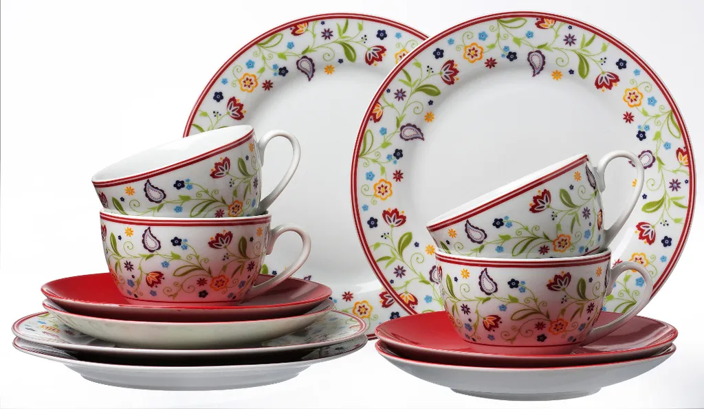 Flirt Kaffeeservice Doppio 18-teilig Mit Rotem Rand, Porzellan – Bild 3