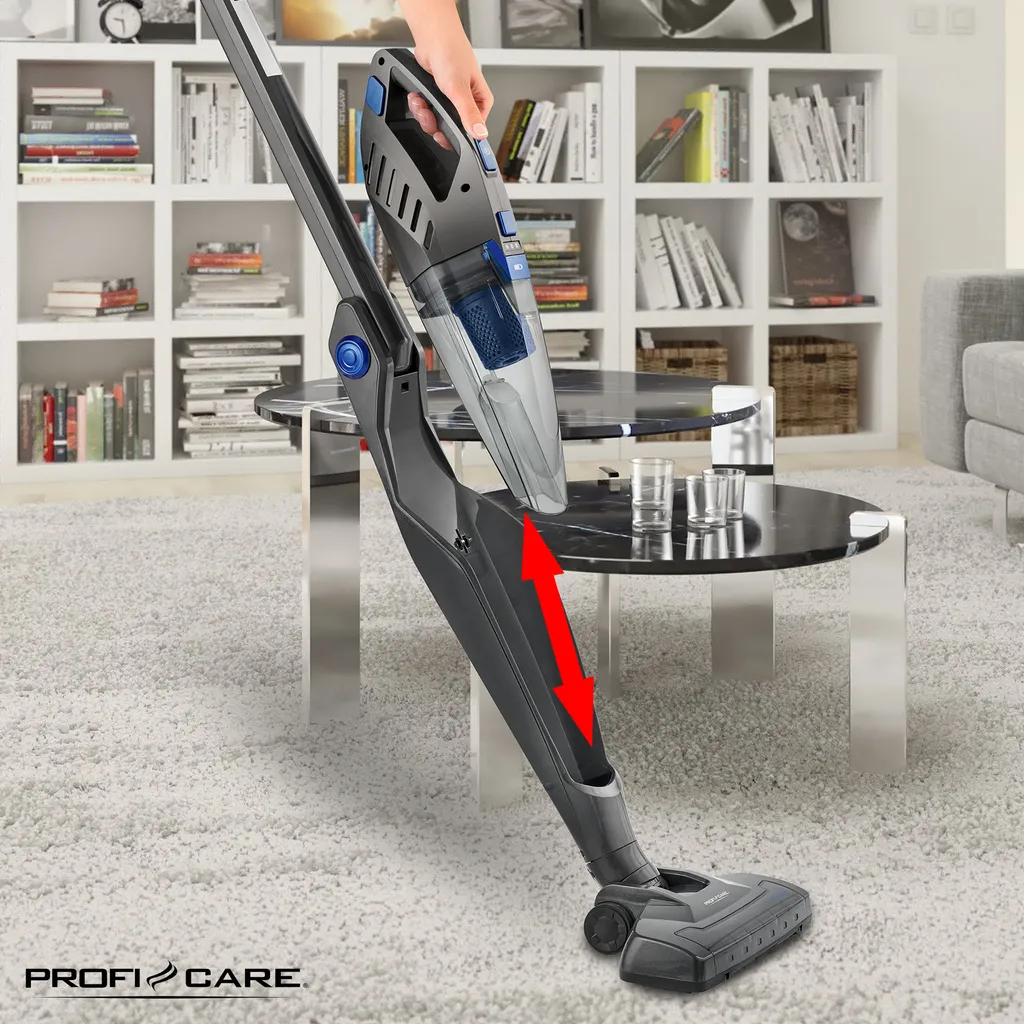 ProfiCare 2 In 1 Hand-und Bodenstaubsauger PC-BS 3035 A, Praktische Ladestation Inkl. Zubehörhalterung, Leistungsstarker 14,8 V Lithium Ionen Akku, Turbo Rotation, HEPA-Filter, Anthrazit-blau – Bild 8