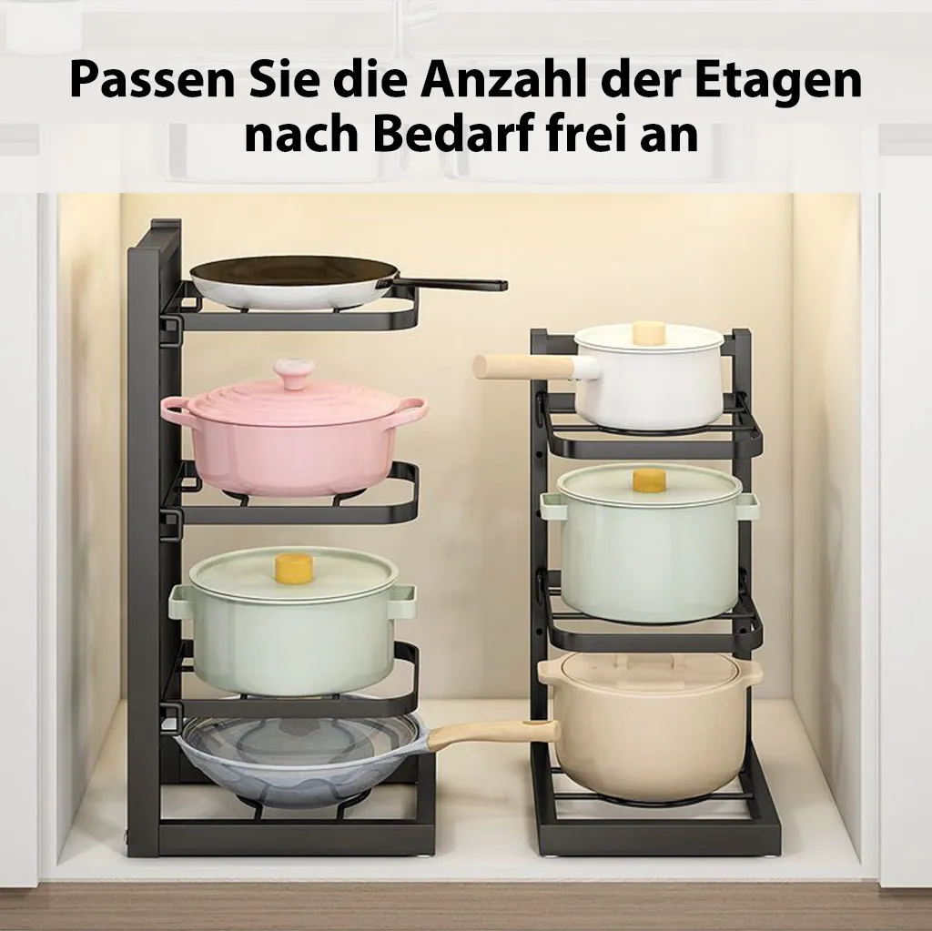 MAJA DESIGN 4-lagiger Verstellbarer Pfannenhalter/Pfannenregal Bzw. Topfregal, Topfdeckelhalter, Schwarz – Bild 2