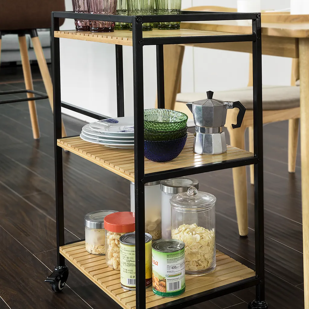 SoBuy Küchenwagen Servierwagen Rollwagen, Aus Metall Und Bambus FKW65-N – Bild 5